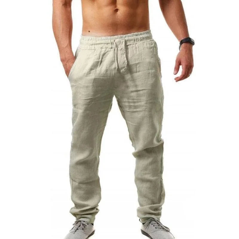 Men's Cotton Linen Shorts Pants Male Summer Breathable Solid Color Linen Trousers Fitness Streetwear