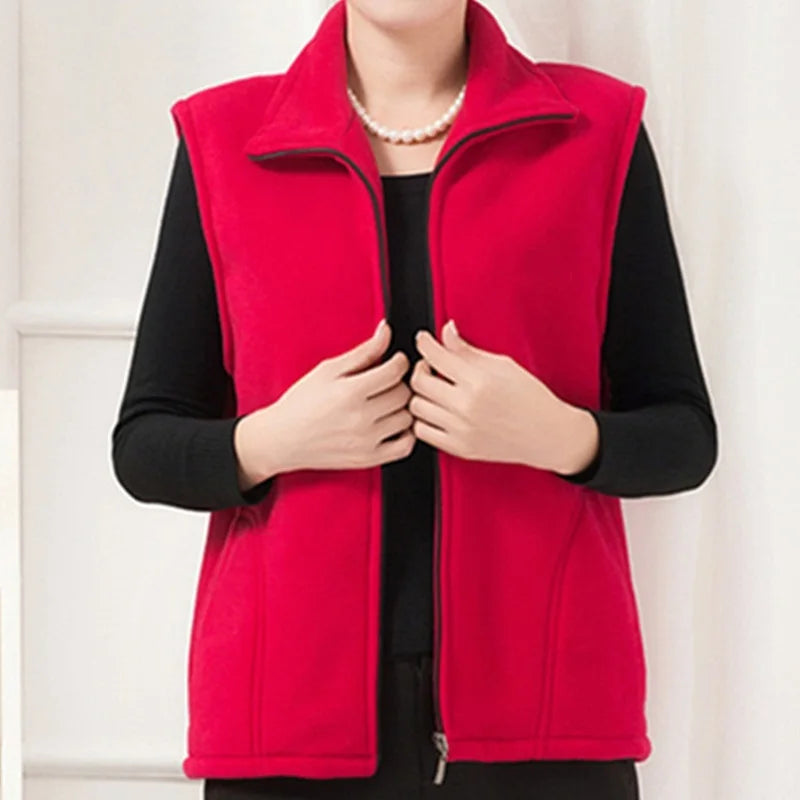 Plus Size Autumn Women Polar Fleece Fabric Vest Large Sleeveless Jacket Fashion Zipper Women's Leisure gilet-Dollar Bargains Online Shopping Australia