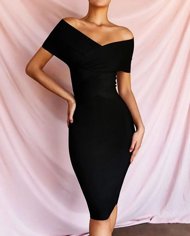 Women Bodycon Sexy Off The Shoulder Rayon Bandage Dress Club Dress Midi Celebrity Party Dress-Dollar Bargains Online Shopping Australia