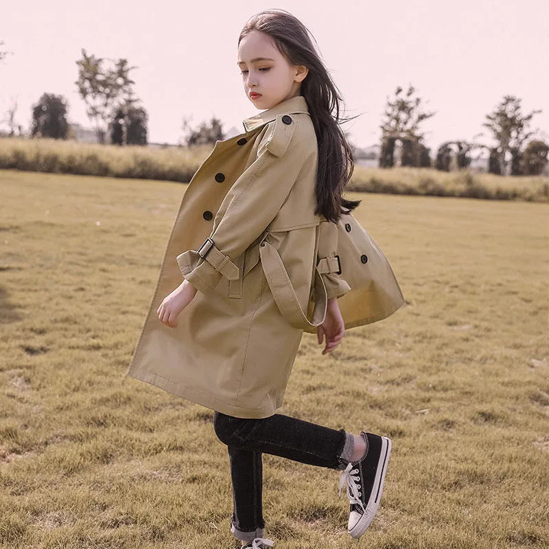 Cotton Teen Girls Long Trench Coats New Fashion England Style Windbreaker Jacket For Girls Children Clothing-Dollar Bargains Online Shopping Australia