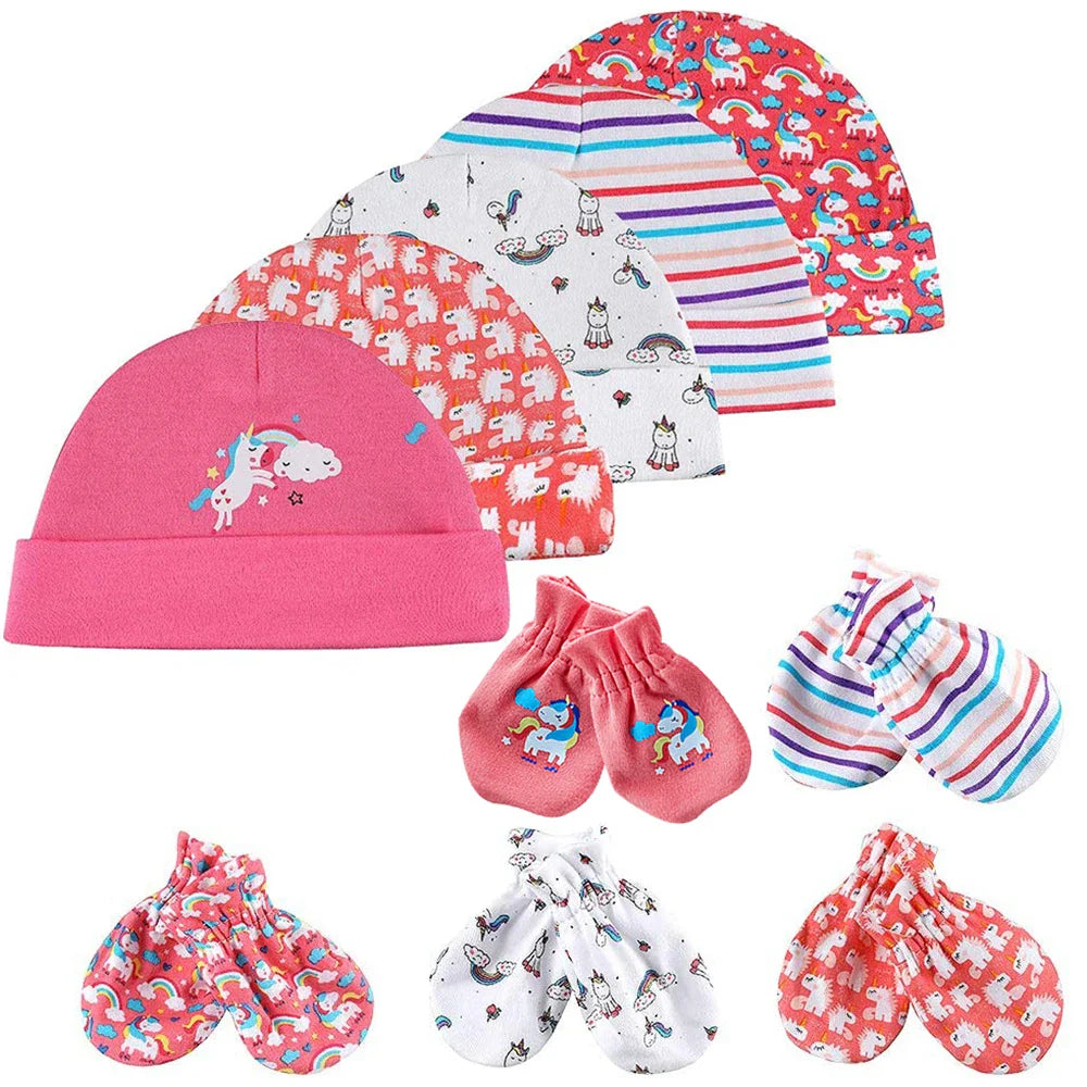 Newborn Baby Hat and Mittens Girl Boy Cap Comfy Infant Hat & Gloves Cotton Toddler Baby Accessorise For 0-6M-Dollar Bargains Online Shopping Australia