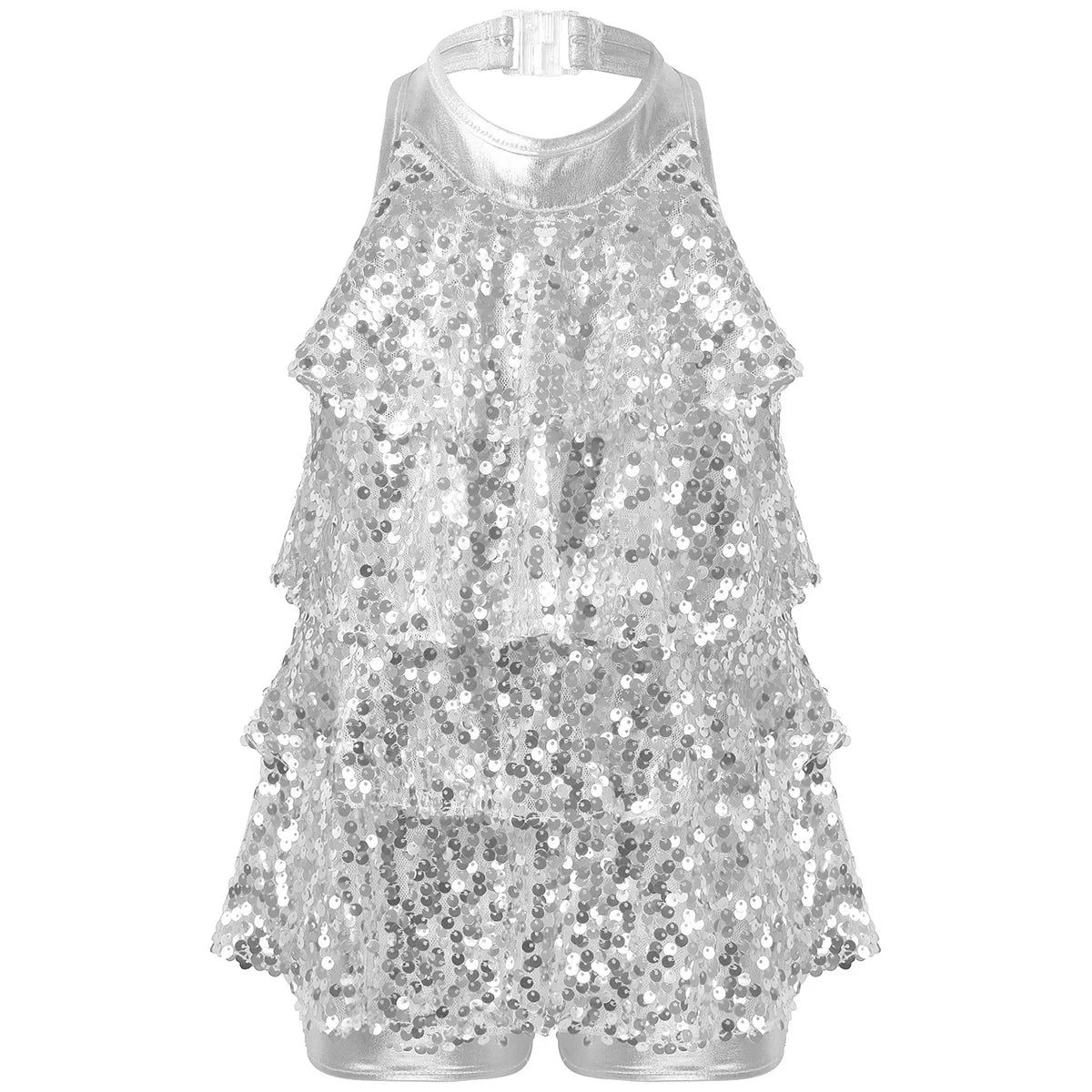 Shiny Sequins Kids Girls Halter Ballet Dance Stage Performance Dress Shorty Unitard Dress Modern Jazz Latin Dancing Costumes-Dollar Bargains Online Shopping Australia