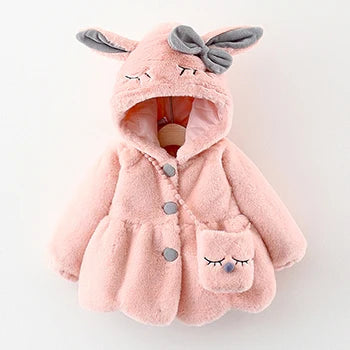 Cute Rabbit Ears Plush Baby Jacket Christmas Sweet Princess Girls Coat Autumn Winter Warm Hooded Outerwear Toddler Girl Clothes-Dollar Bargains Online Shopping Australia