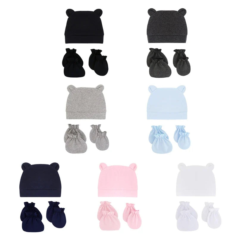 Bear Ears Infant Baby Boy Girl Toddler Hats Cute Cotton Hospital Hats Soft Infant Hat Mittens Gloves Sets-Dollar Bargains Online Shopping Australia