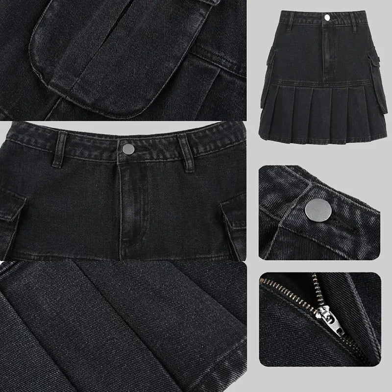 Skirt Women Folds Denim Mini Casual A-Line Vintage Fashionable Harajuku Sweet Girls-Dollar Bargains Online Shopping Australia