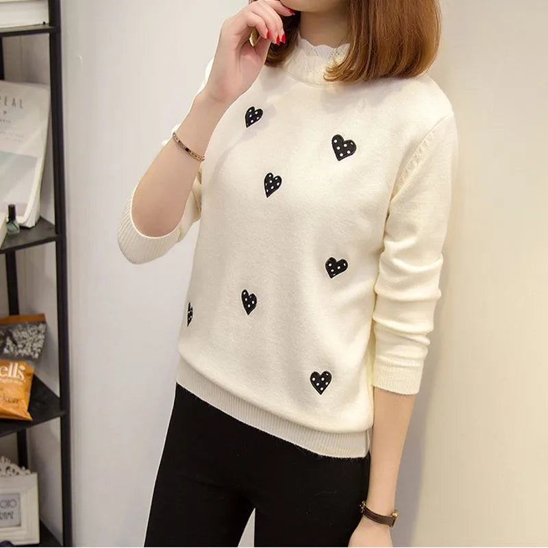 Sweater Womens Knitted Top Knit Sweater Ladies Embroidery Loose Wild Short Pullover