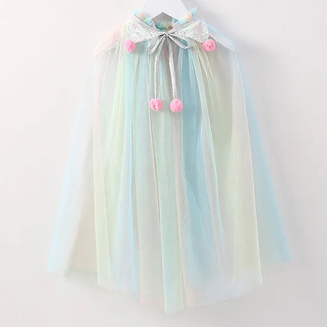 Christmas Halloween Girls Cloak Outerwear One Size Sequins Shawl Kids Coat for Birthday Party Beach Rainbow Princess Costume-Dollar Bargains Online Shopping Australia