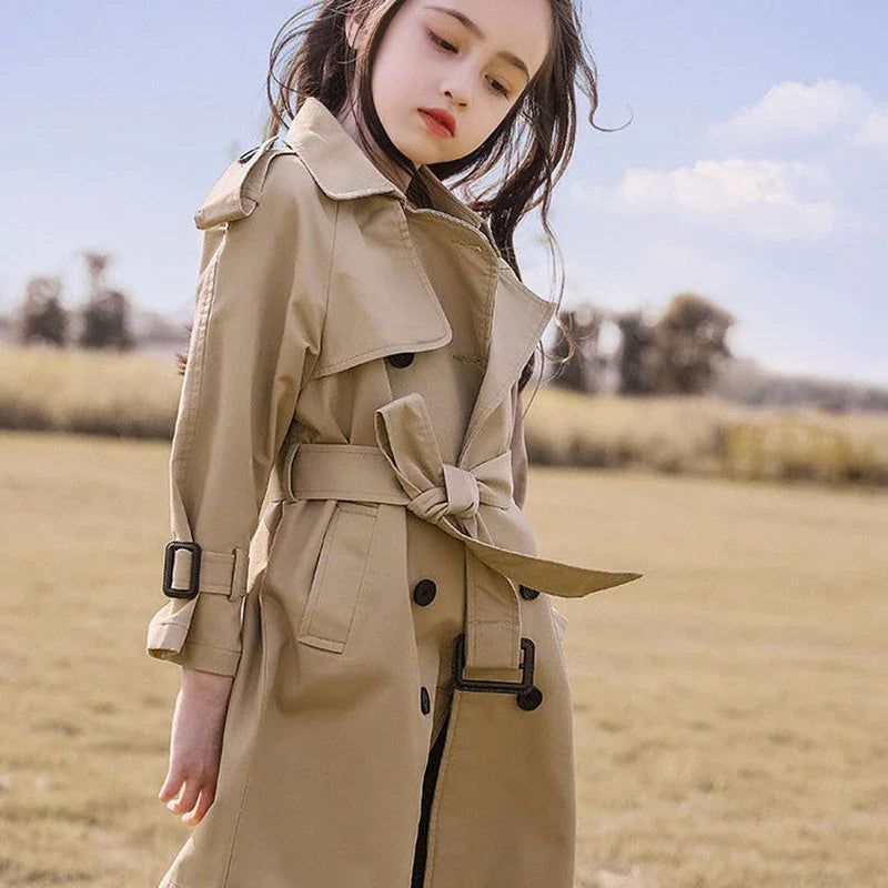 Cotton Teen Girls Long Trench Coats New Fashion England Style Windbreaker Jacket For Girls Children Clothing-Dollar Bargains Online Shopping Australia