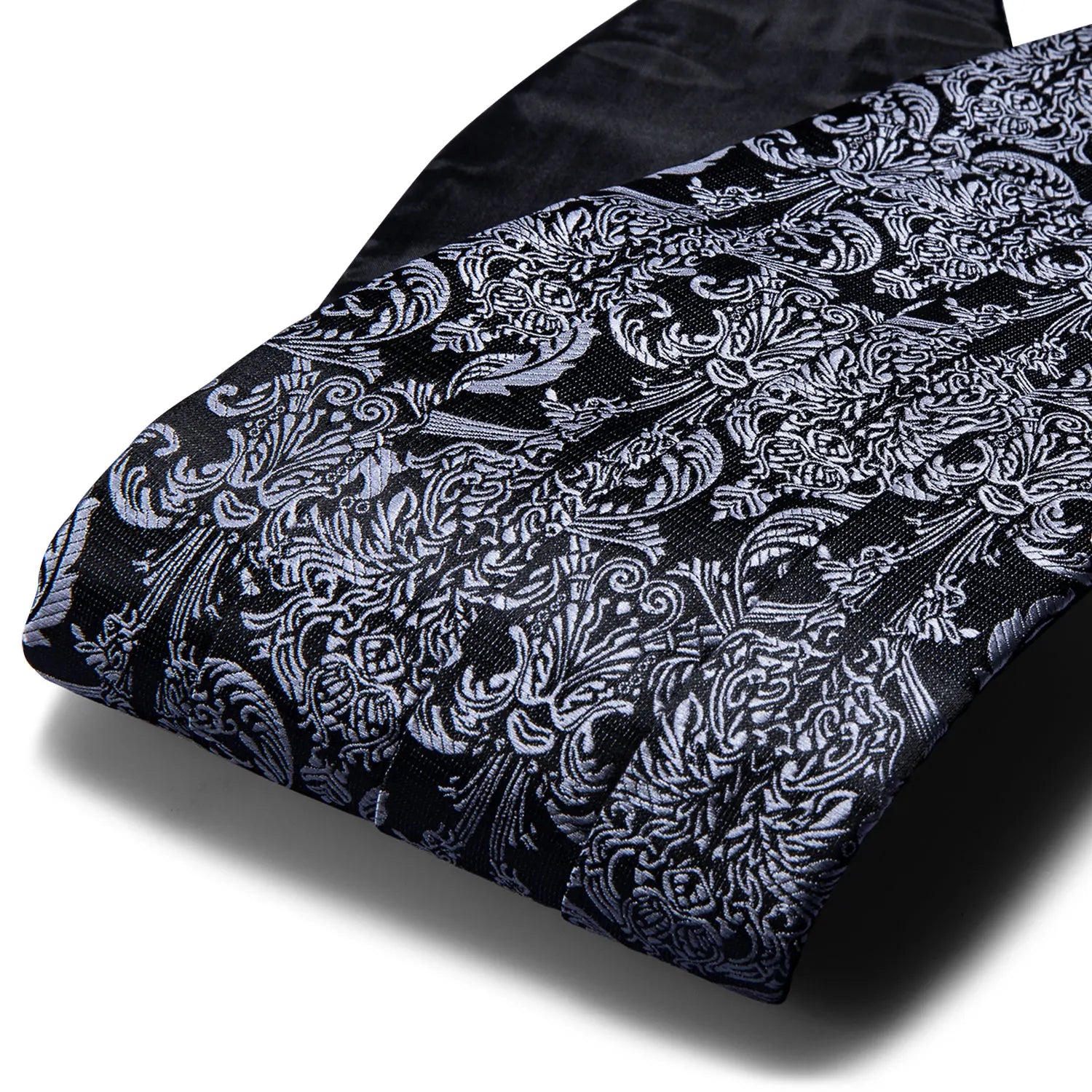 Black Paisley Men Cummerbund Silk Floral Bow Tie Set Pocket Square Cufflink Formal Tuxedo Suit Accessories