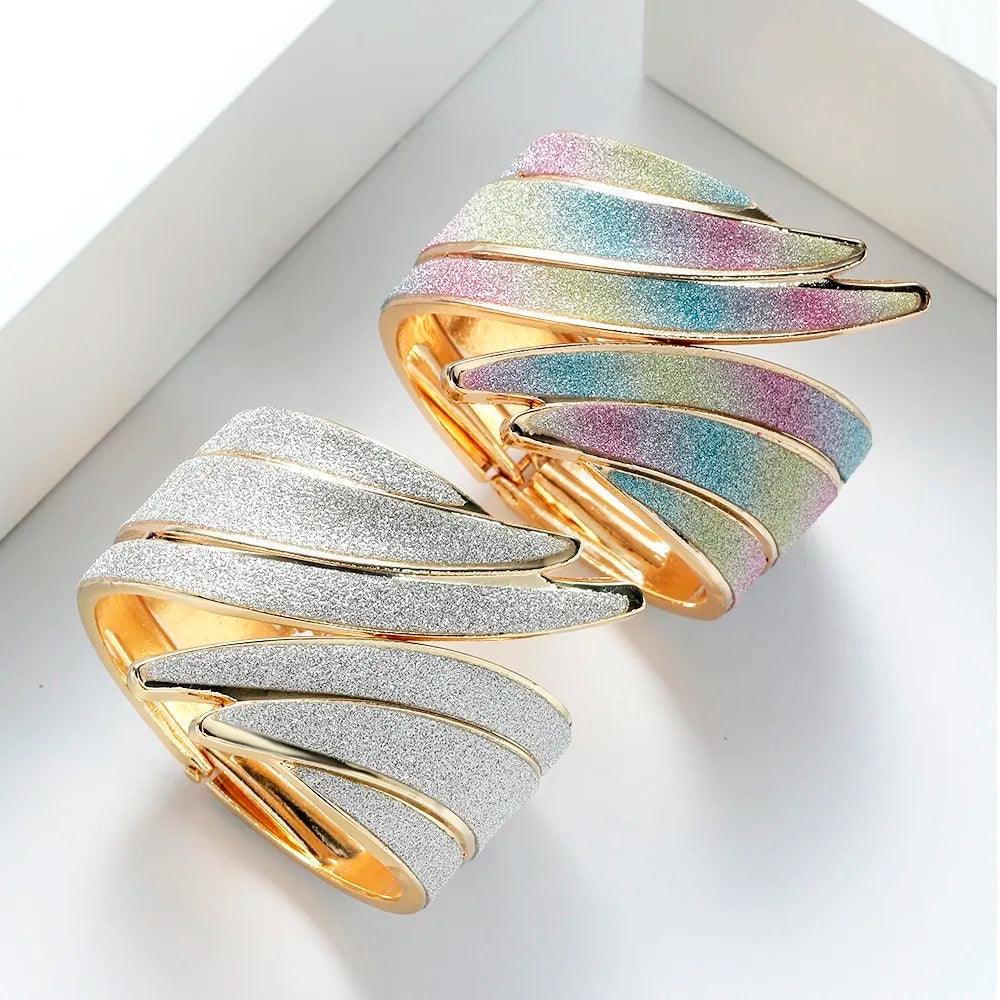 Metal Cuff Bracelets Bangles Women Jewelry Fashion Gold Color Feather Width Charm