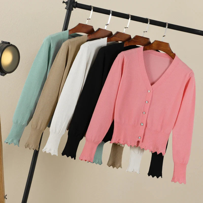 Cropped Clothing Long Sleeve Top Women's Coat Spring Jersey Knit Ladies Cardigan Female Sweaters Blouses