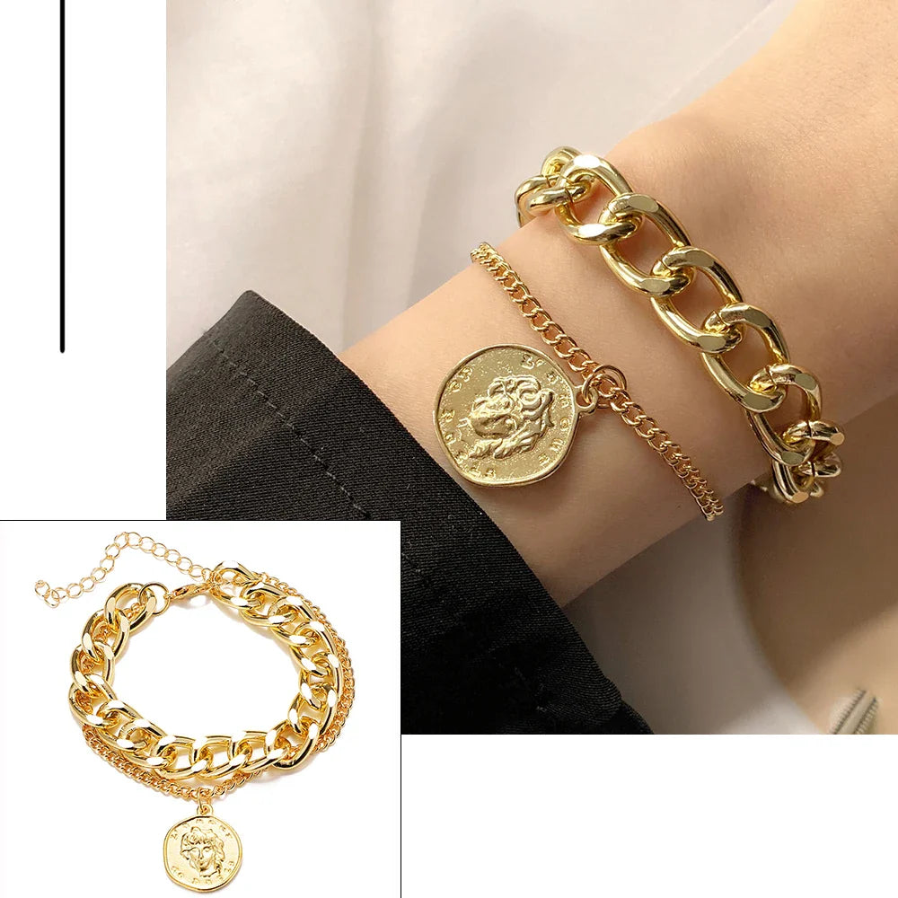 FNIO Bohemian Bracelets for Women Fashion Multilayer Beaded Chain Bracelets Set Charm Bracelet Bangles Jewelry Punk-Dollar Bargains Online Shopping Australia