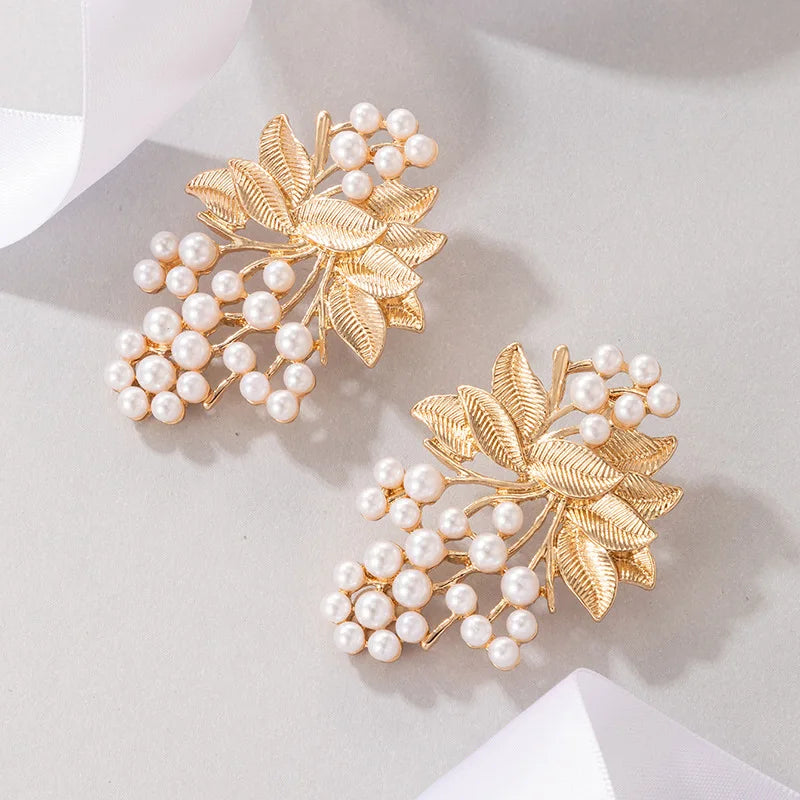 Earrings 2021 Trend Fairy Grunge Jewelry Sets Sweet Little Fresh Temperament Alloy Simplicity Leaf Inlaid Pearl Woman Earring-Dollar Bargains Online Shopping Australia