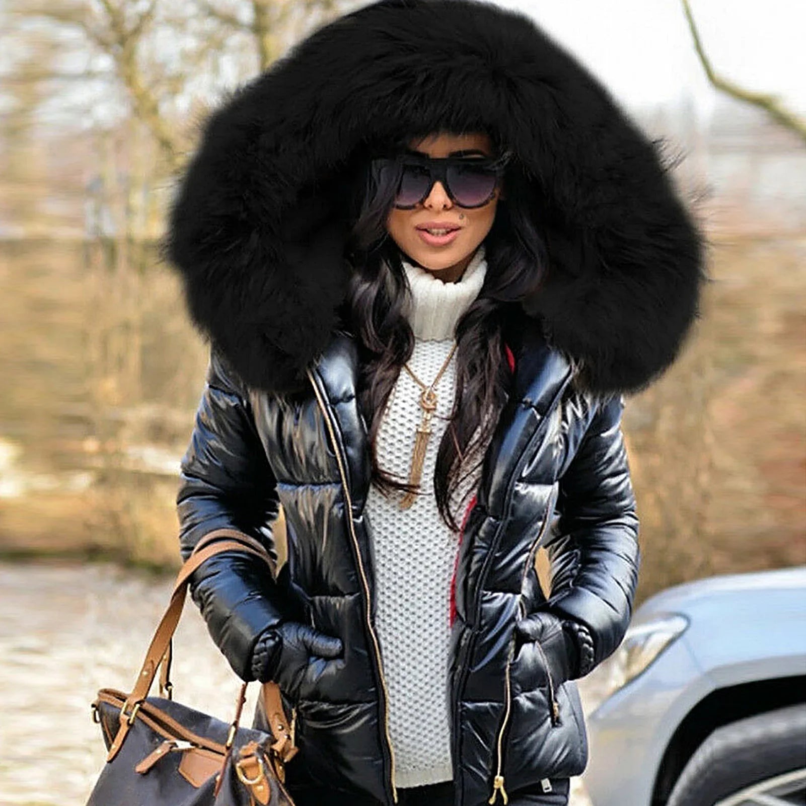 Winter Down Clothes Faux Fur Hood Zipper Pocket Warm Parkas Jackets Woman Outdoor-Dollar Bargains Online Shopping Australia