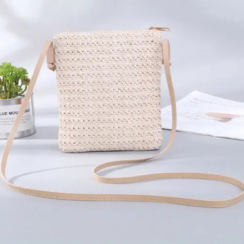 Summer Women New Fashion Straw Bag Rattan Woven Tote Purse New Crossbody Messenger Bag Plait Small Square Handbag Boho Beach-Dollar Bargains Online Shopping Australia