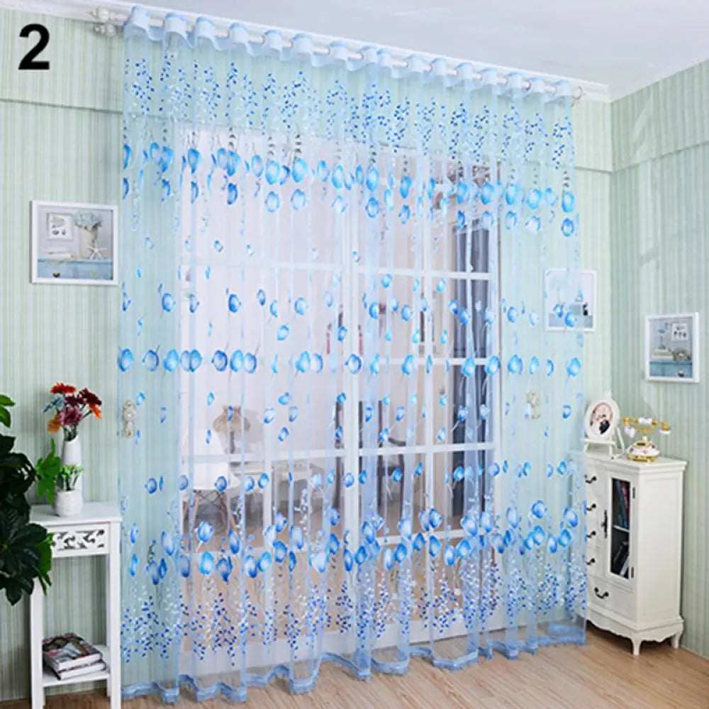 Tulip Flowers Tulle For Kitchen Living Room Bedroom Sheer Curtains Home Decoration Window Treatments Voile Panel Drapes