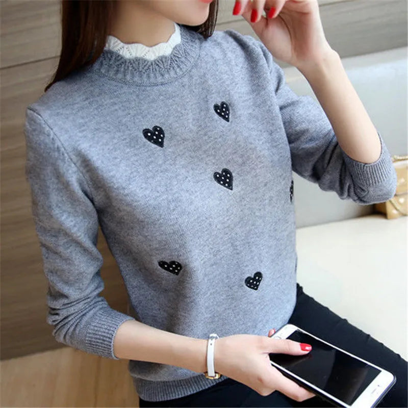 Sweater Womens Knitted Top Knit Sweater Ladies Embroidery Loose Wild Short Pullover