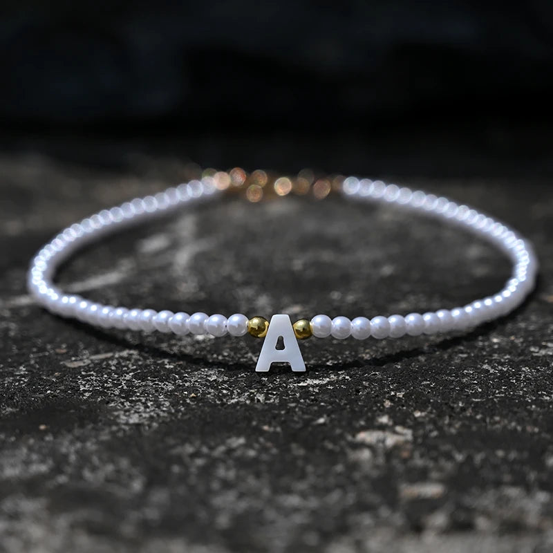 Bohemia Beaded Choker Necklace for Women Initial 26 Letters Pendant Chain Necklace Fashion Shell Pearl Jewelry Boho Accessories