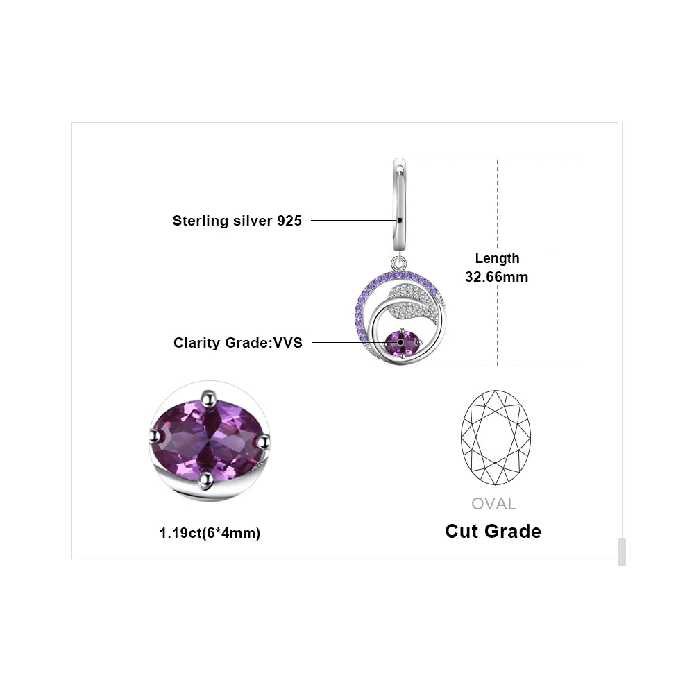 Leaf 1.2ct Created Alexandrite Sapphire 925 Sterling Silver Drop Earrings for Women Purple Gemstone Jewelry Gift