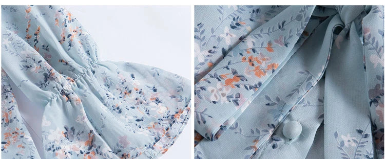 Autumn Long Sleeve Blouse Wome Ruffles Blue Print Chiffon Blouse Shirt Tops Women Blouses-Dollar Bargains Online Shopping Australia