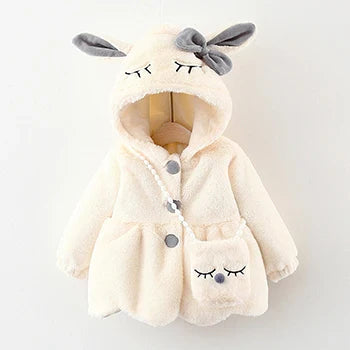 Cute Rabbit Ears Plush Baby Jacket Christmas Sweet Princess Girls Coat Autumn Winter Warm Hooded Outerwear Toddler Girl Clothes-Dollar Bargains Online Shopping Australia
