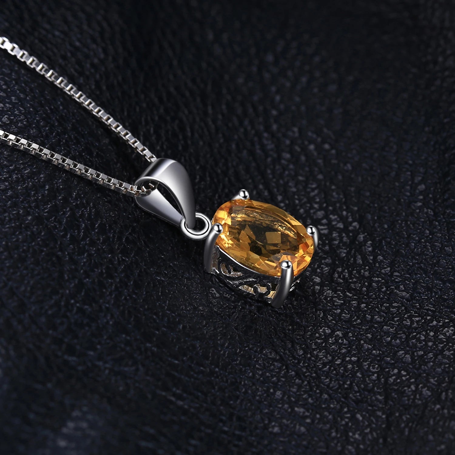 Oval Yellow Genuine Natural Citrine 925 Sterling Silver Pendant Necklace Gemstone Necklace for Women No Chain