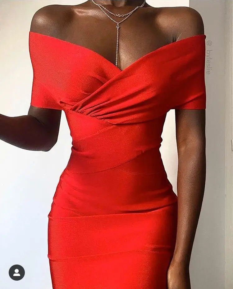 Women Bodycon Sexy Off The Shoulder Rayon Bandage Dress Club Dress Midi Celebrity Party Dress-Dollar Bargains Online Shopping Australia