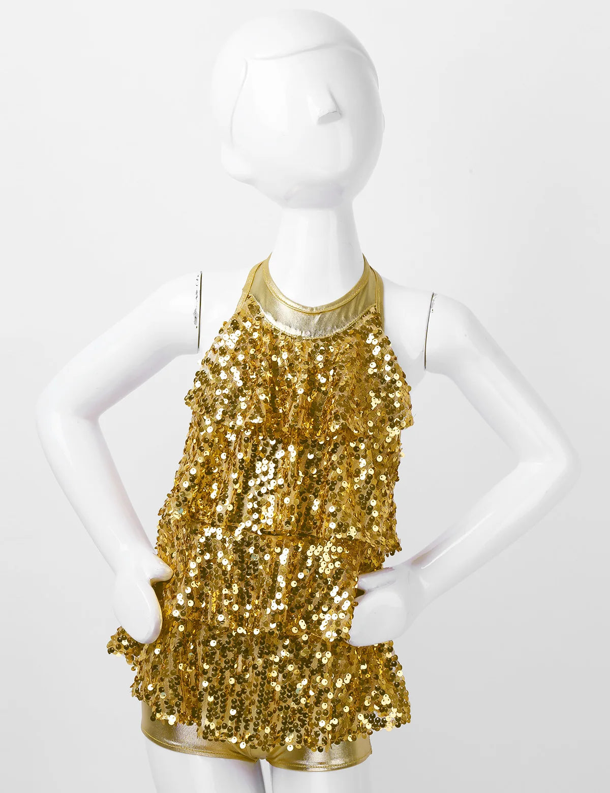 Shiny Sequins Kids Girls Halter Ballet Dance Stage Performance Dress Shorty Unitard Dress Modern Jazz Latin Dancing Costumes-Dollar Bargains Online Shopping Australia