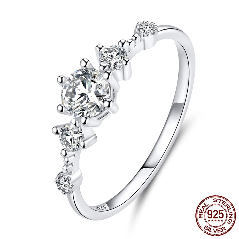 European 925 Sterling Silver Simple Rings For Women Wedding Engagement Heart Rings With Zircon