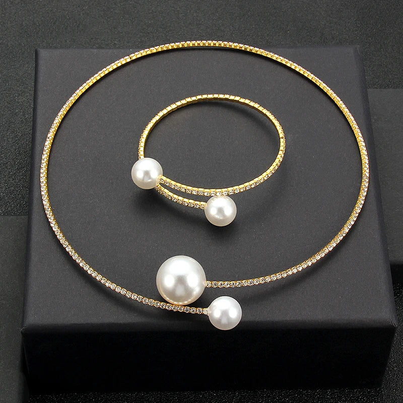 Rhinestone Choker Necklaces Torques Collar Women Statement Jewelry Girl Imitation Pearls Necklace-Dollar Bargains Online Shopping Australia