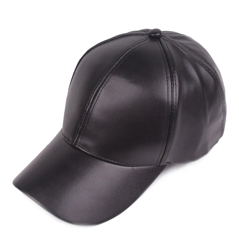 Women Men PU Leather Hat Baseball Cap Spring Summer Bright Leather Solid Men Hip Hop Cap Outdoor Sun Hat Adjustable Sports Caps