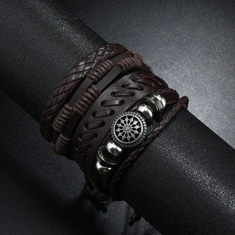 Trendy Compass Man Leather Bracelets set Black Hand Woven Bracelet for Men 4pcs/set DIY Male Jewelry Gift New Pulsera Hombre-Dollar Bargains Online Shopping Australia