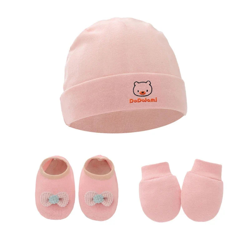 Baby Anti Scratching Gloves Hat Foot Cover Set Soft Cotton Newborn No Scratch Mittens Socks Beanies Cap Nightcap-Dollar Bargains Online Shopping Australia