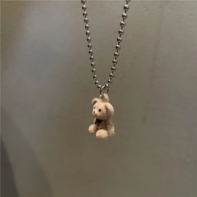 Trendy Flocking Bear Pendant Necklaces For Women Men Couple Lovers Popular Animal Pendant Necklace Fashion Jewelry Gifts