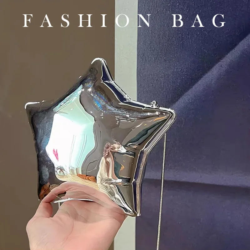 2024 New Nice design Silver And Gold Chain For Women Evening Bags Bright Face Five Pointed Star Shoulder Bag Funny Party Ladies-Dollar Bargains Online Shopping Australia