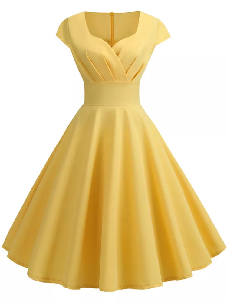 Summer Dress Women V Neck Vintage Robe Elegant Retro pin up Party Office Midi Dresses-Dollar Bargains Online Shopping Australia