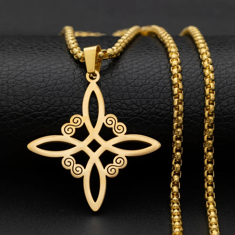 Witch Knot Necklace Stainless Steel Magic Knot Pagan Witchcraft Symbols Pendant Celtic Knot Necklace Jewelry Gifts for Women-Dollar Bargains Online Shopping Australia