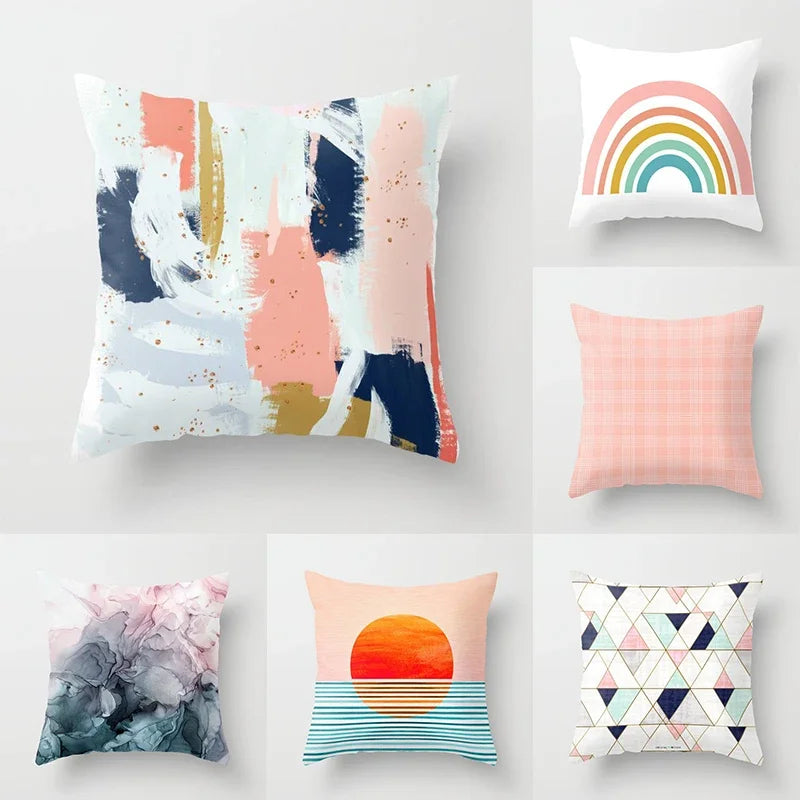 Abstract Geometric Sunset Rainbow Pink Pillowcase Bed Living Room Sofa Office Seat Cushion Cover