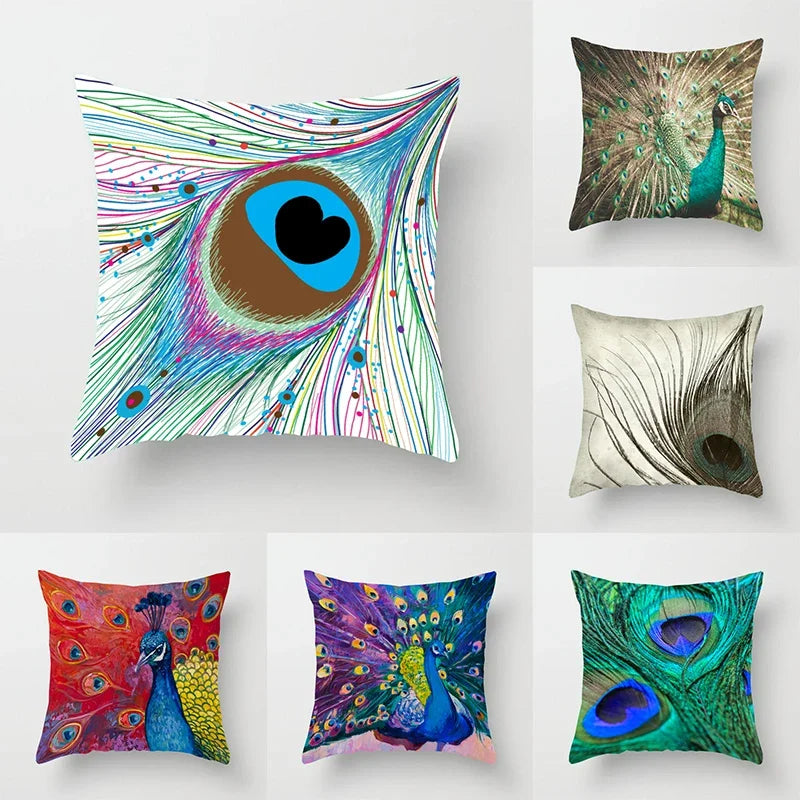 Creative Peacock Feather Series Pillowcase Art Life Home Decoration Sofa Office Seat Waist Cushion  Cover