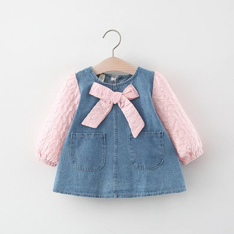 Newborn baby Girls Spring fall clothes Outfits Bow Denim Dress costume for toddler baby Girl cloth 1 year Birthday Dresses dress-Dollar Bargains Online Shopping Australia