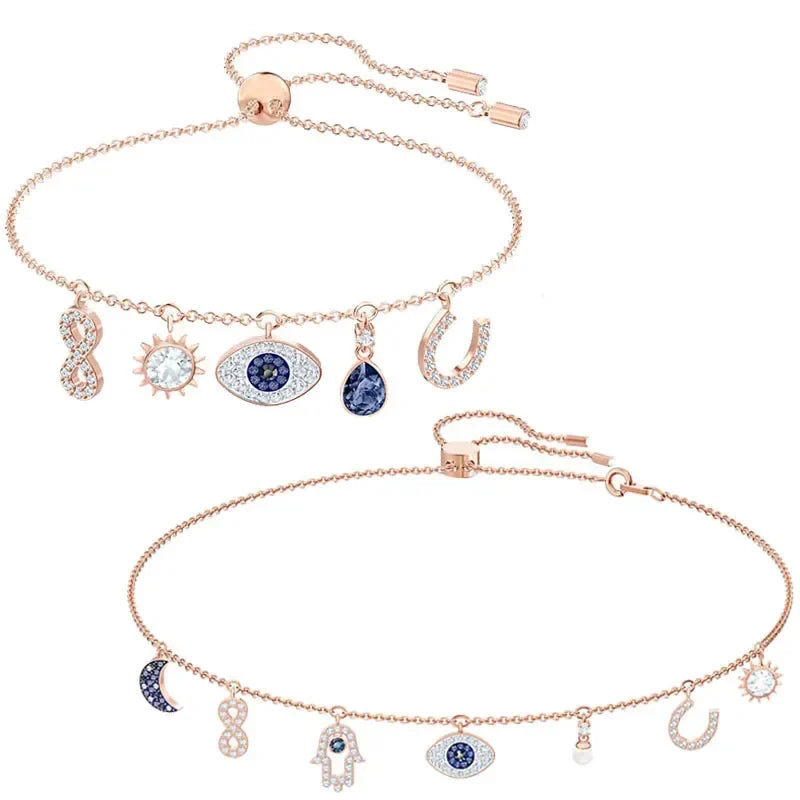 Original 2024 Evil Eye Necklace Bracelet Earrings Stainless Steel Jewelry Set Luxury Charming Women's Magic Eye Gift With Logo-Dollar Bargains Online Shopping Australia