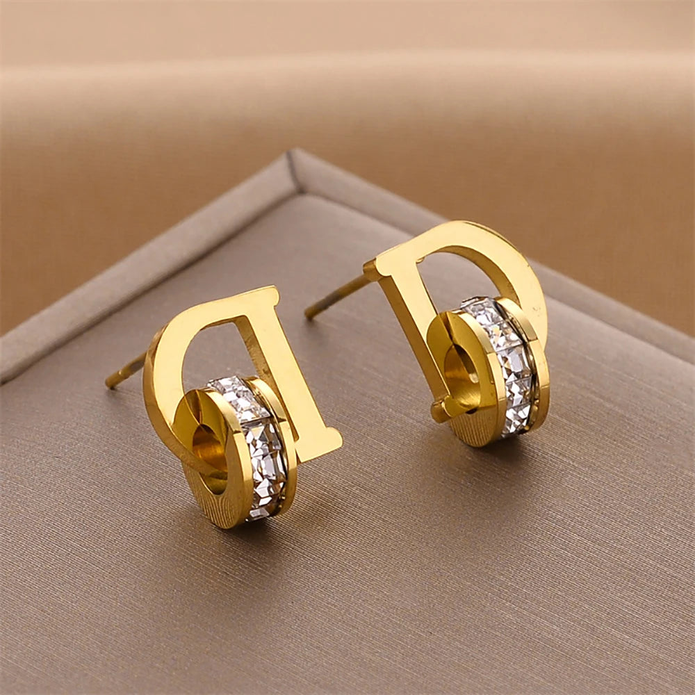 Stainless Steel Hoop Earrings For Women Gold Color Fashion Pearl Piercing Earring Luxury Jewelry