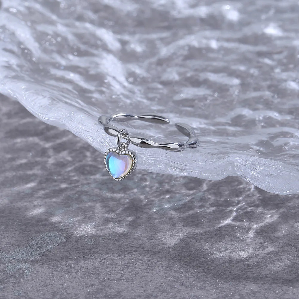 Whale Tale Mermaid Blue Green Leaf Silver Color Finger Rings Stackable Moon Stone Women Jewelry-Dollar Bargains Online Shopping Australia