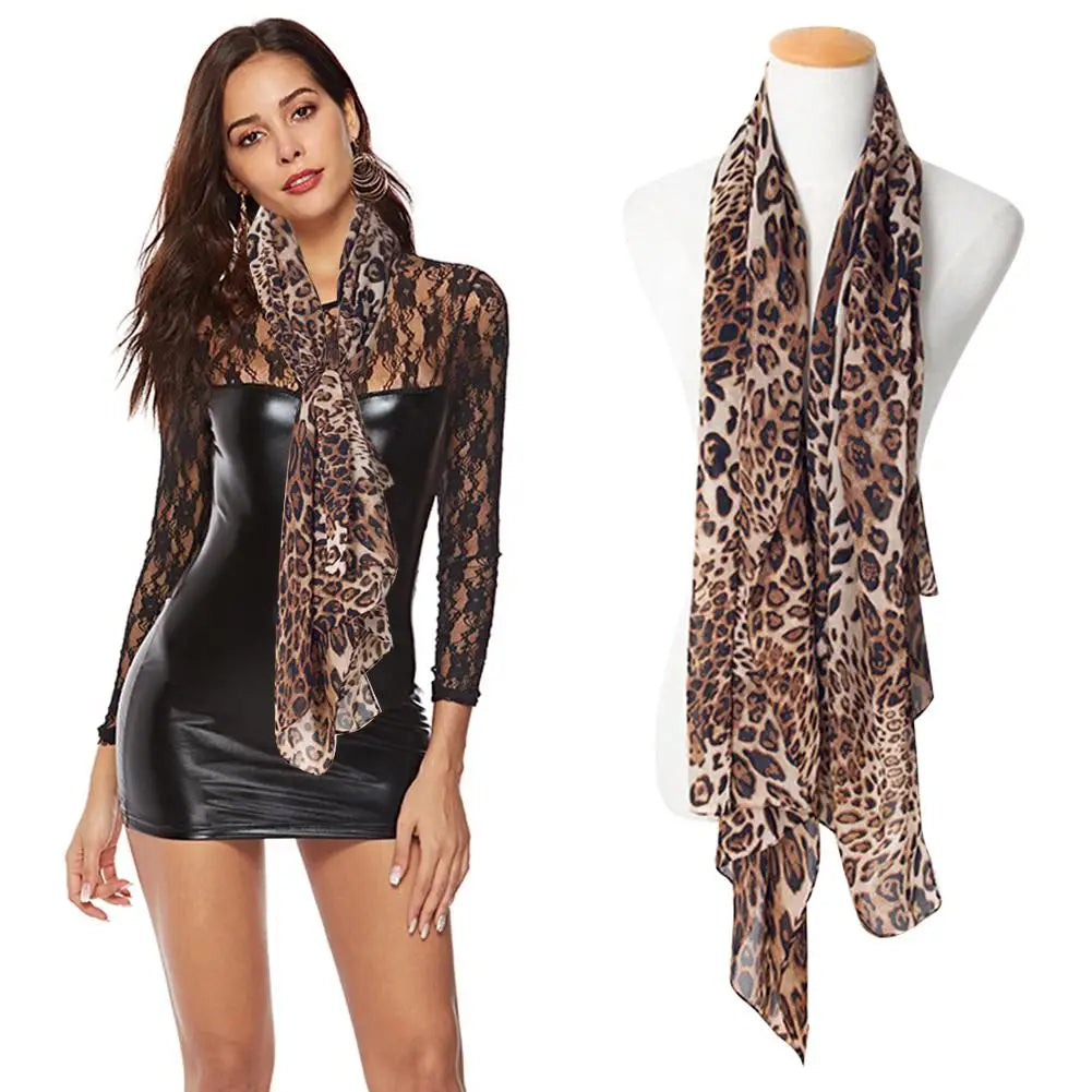 Vintage Chiffon Wrap Women Stole Soft Leopard Print Winter Elegant Fashion Shawl Autumn Scarves Scarf