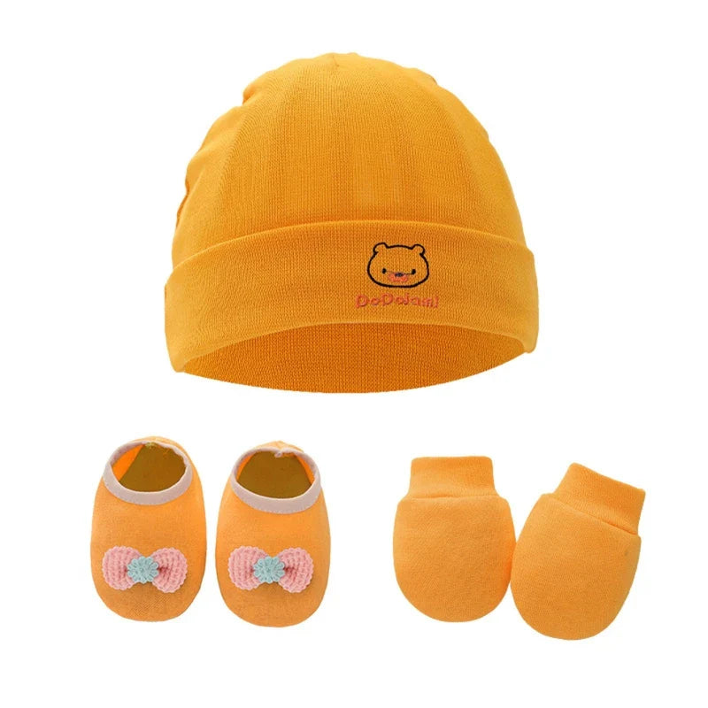 Baby Anti Scratching Gloves Hat Foot Cover Set Soft Cotton Newborn No Scratch Mittens Socks Beanies Cap Nightcap-Dollar Bargains Online Shopping Australia