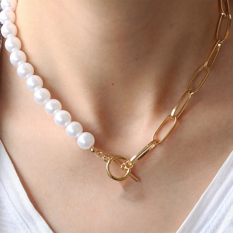 Goth Pearl Choker Necklace Gold Color Lasso Pendants Women Jewelry On The Neck Chain Beads Necklace Chocker Collar For Girl Kpop
