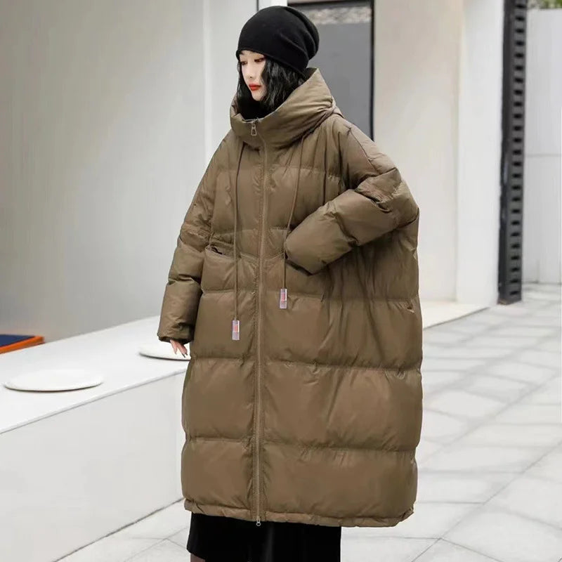 Oversized Puffer Coat for Women Thick Warm Duck Down Jacket Hooded Loose Parker Coat