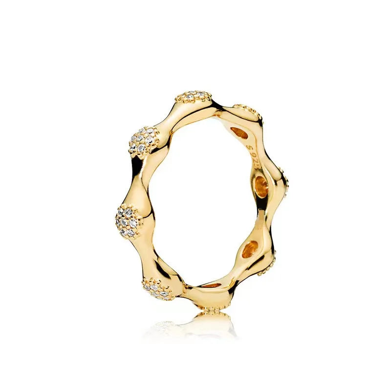 Gold Plated Silver Ring Zircon Sparkling Double Band Heart Finger Ring Women Ring Fine Jewelry