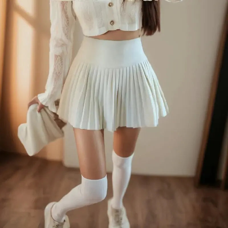 High Waist Womens Sexy Mini Skirts Side Zipper Vintage Pleated Skirt Korean Student White Tennis Skirts Short Black