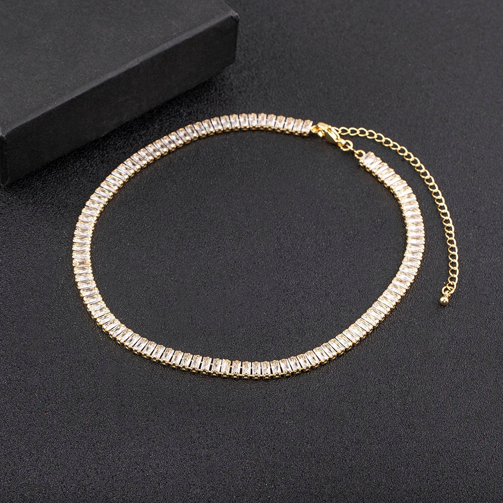 Classic Colorful Tennis Necklace Rectangular Full Zircon Neck Jewelry Adjustable Wedding Party Gift-Dollar Bargains Online Shopping Australia